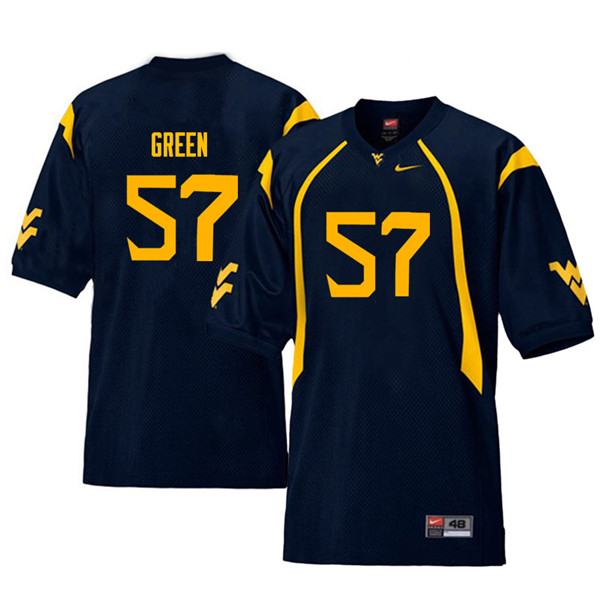 Men #57 Nate Green West Virginia Mountaineers Throwback College Football Jerseys Sale-Navy